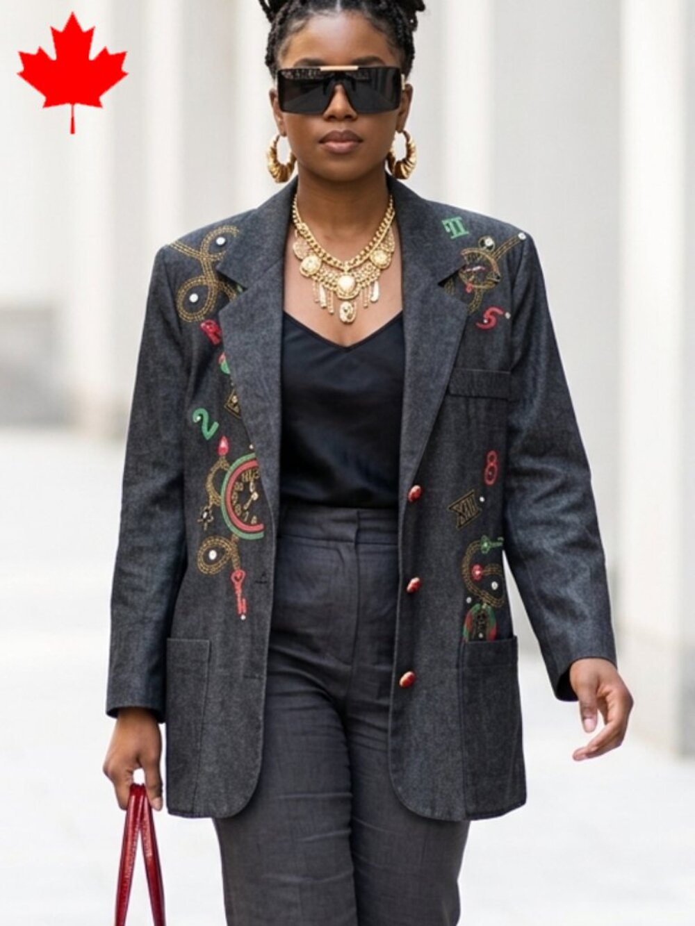 RARE! NEW vintage Roni Blanshay embellished dark grey denim blazer wearable art